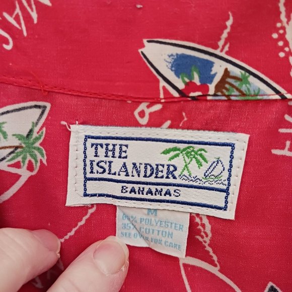 Vintage The Islander Bahamas Red Front Down Short Sleeve Shirt M - Picture 3 of 6